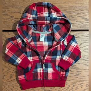 6M - Fleece And Warm Carter's Red and Blue Plaid Hooded Sweatshirt